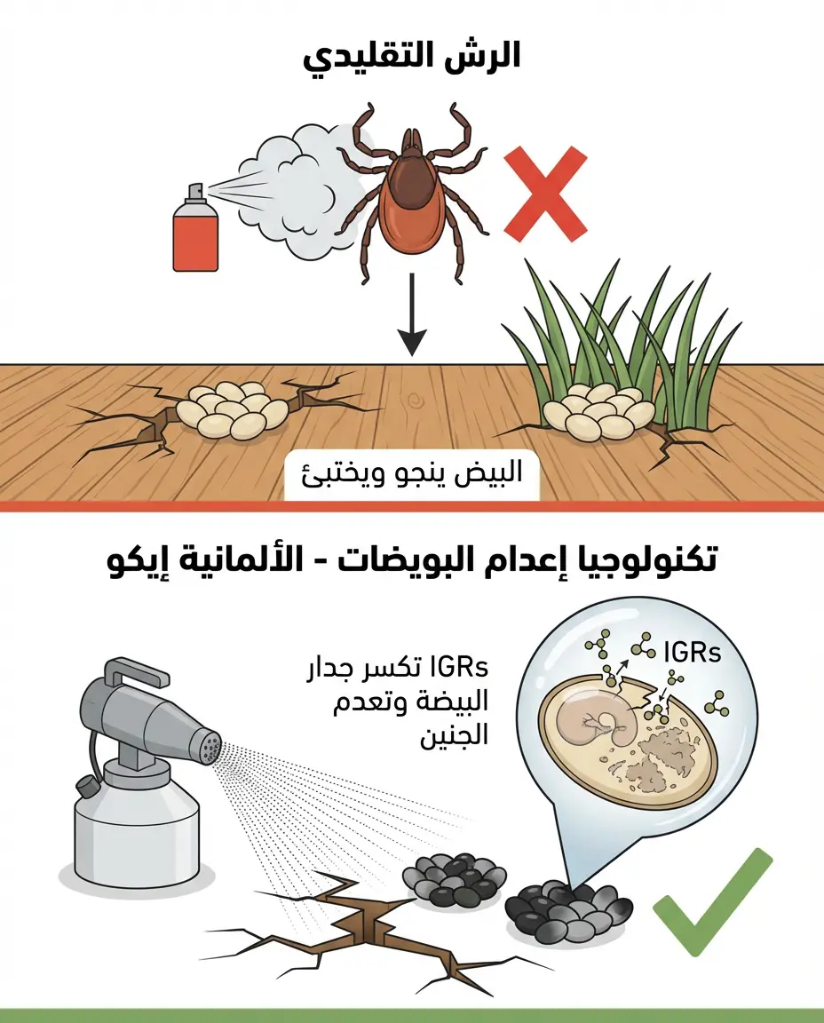 دورة حياة القراد المختبئة وتأثير تكنولوجيا إعدام البويضات IGRs من الألمانية إيكو في شقوق الأرضية والنجيل