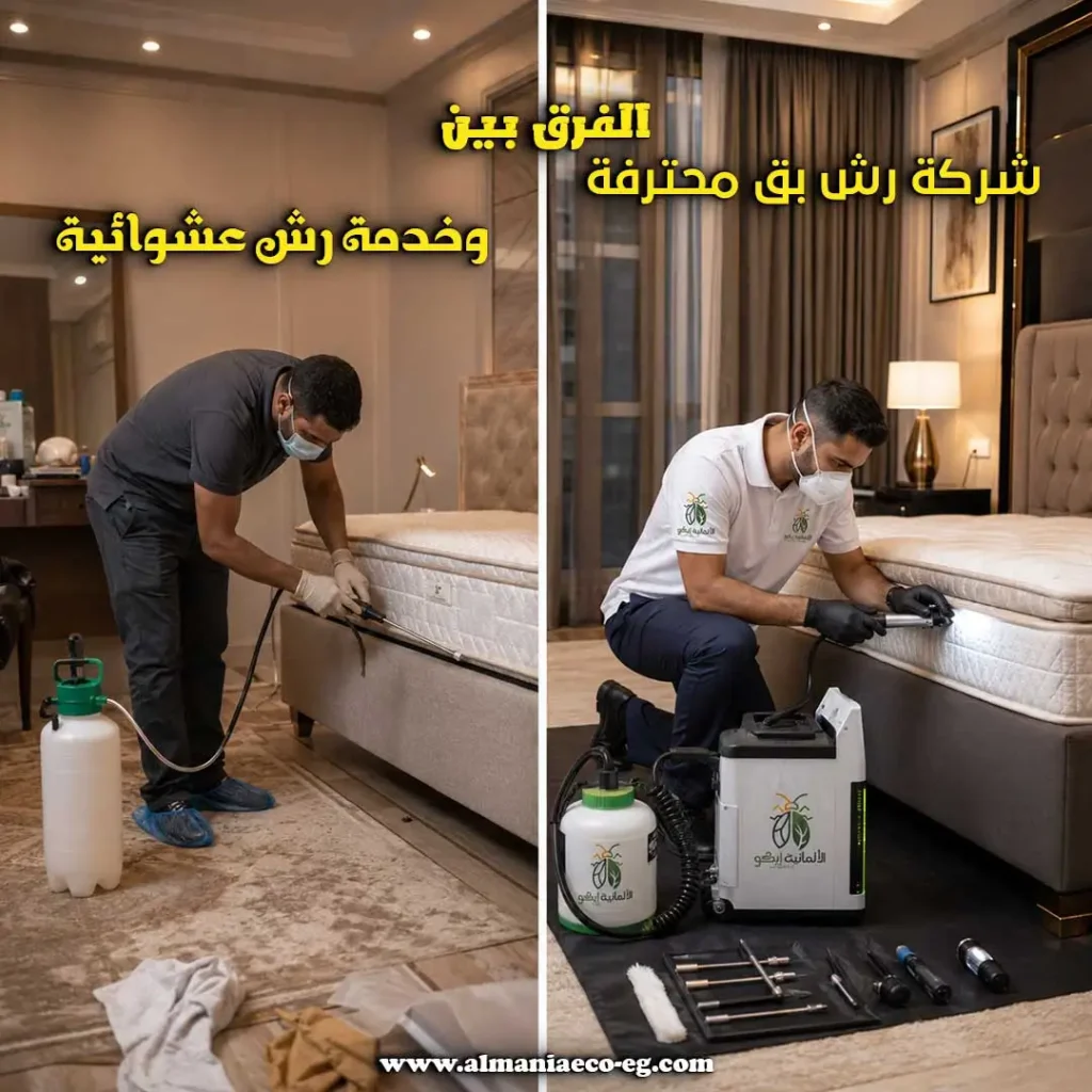 رش بق الفراش داخل شقوق الخشب ومفاصل الأثاث في غرفة نوم فاخرة