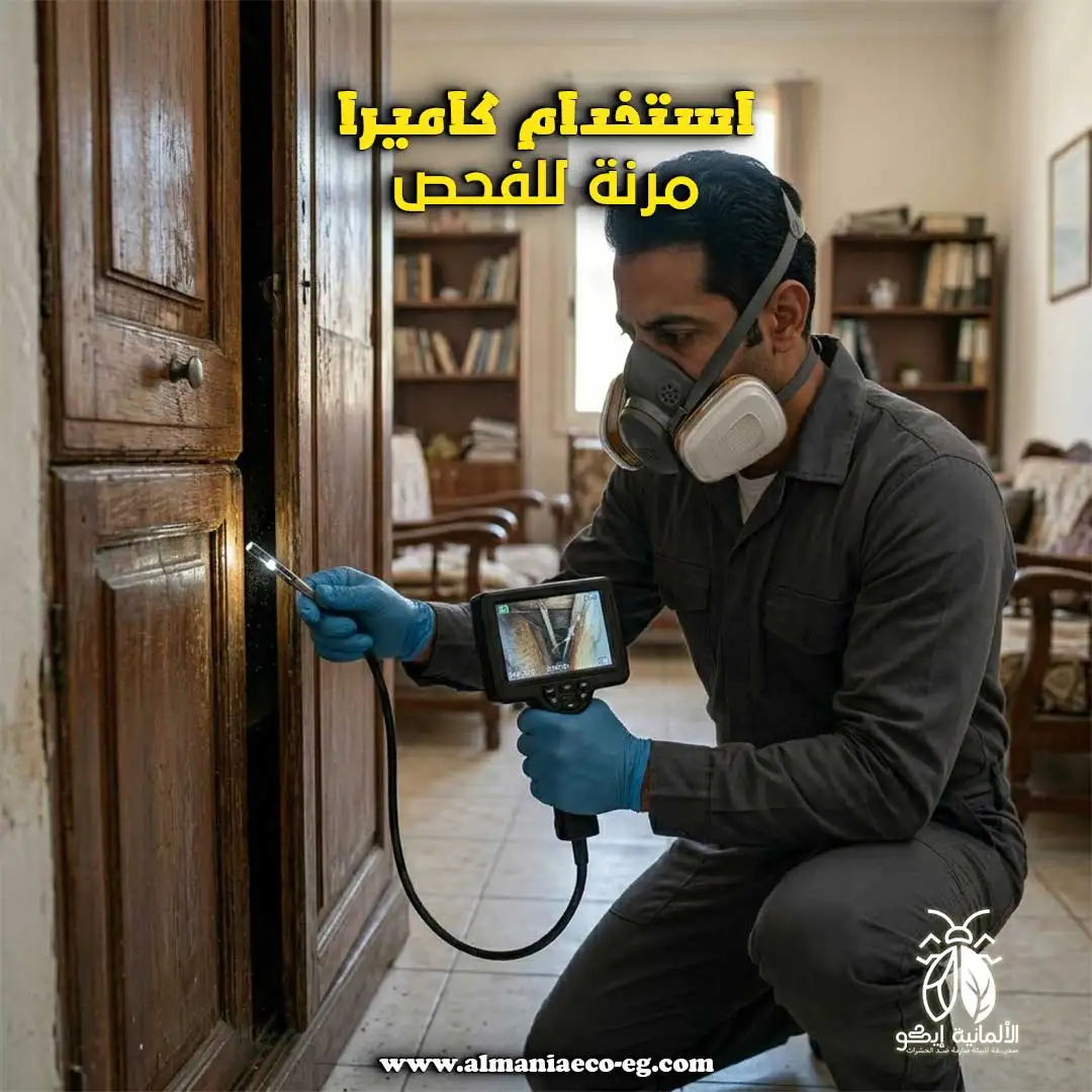 استخدام كاميرا مرنة لفحص الجدران واكتشاف اماكن اختباء الحشرات.