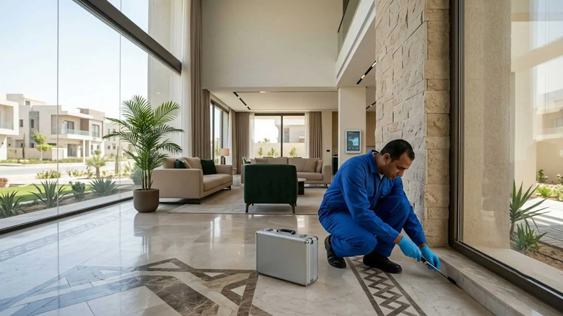 شركة مكافحة حشرات في التجمع الخامس أثناء فحص موقع الإصابة.