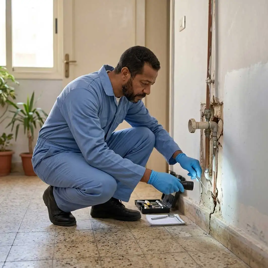 فحص الشقوق وفتحات المواسير داخل عمارة في مصر الجديدة