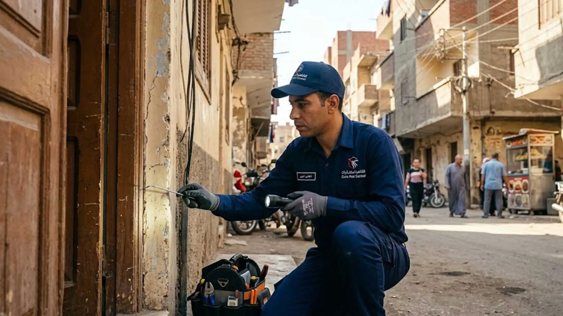 شركة مكافحة حشرات في المرج أثناء فحص موقع الإصابة.