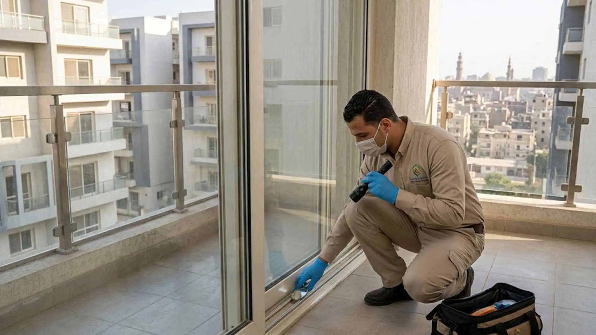 شركة مكافحة حشرات في المقطم أثناء فحص موقع الإصابة.
