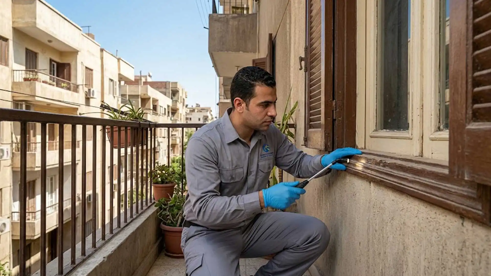 شركة مكافحة حشرات في حلوان أثناء فحص موقع الإصابة.