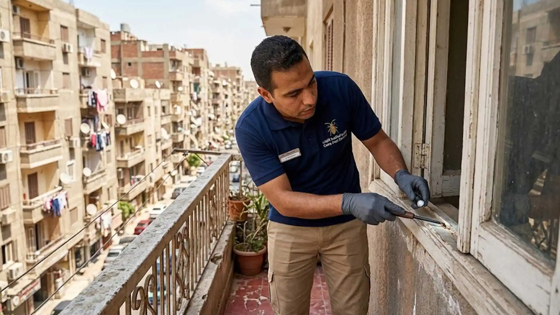 شركة مكافحة حشرات في عين شمس أثناء فحص موقع الإصابة.