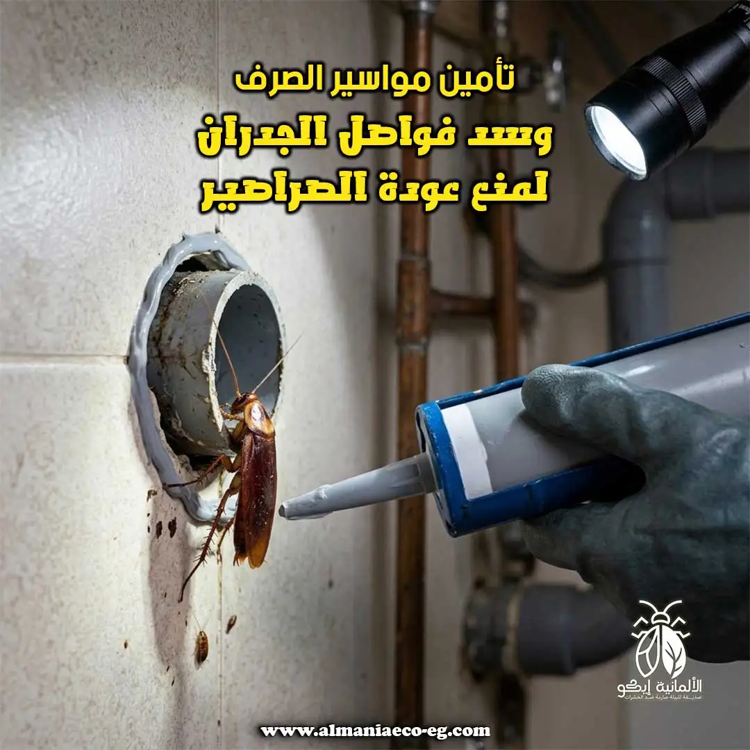 تأمين مواسير الصرف وسد فواصل الجدران لمنع عودة الصراصير