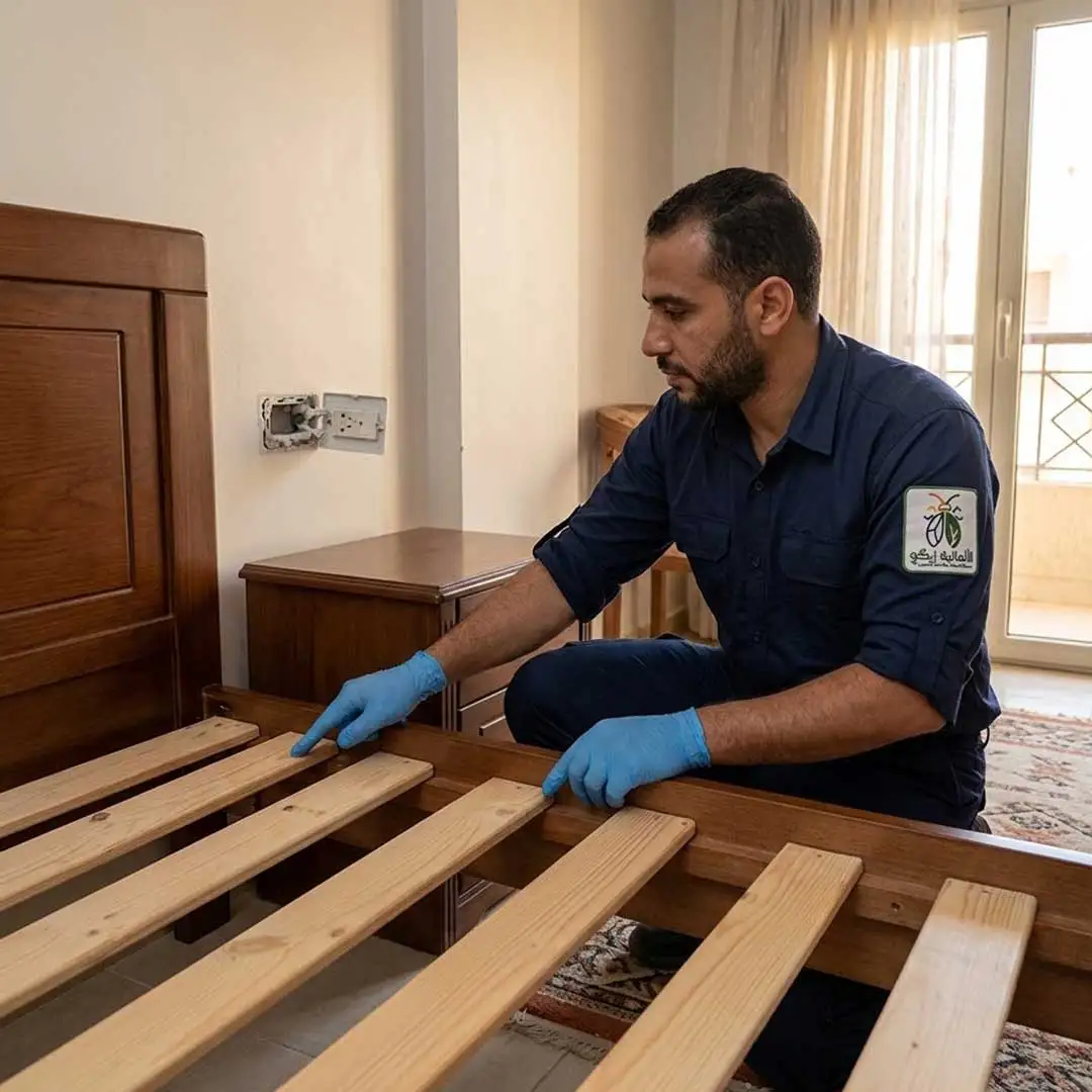 تطهير شاسيه السرير الخشبي وفحص المراتب لضمان خلوها من حشرات البق